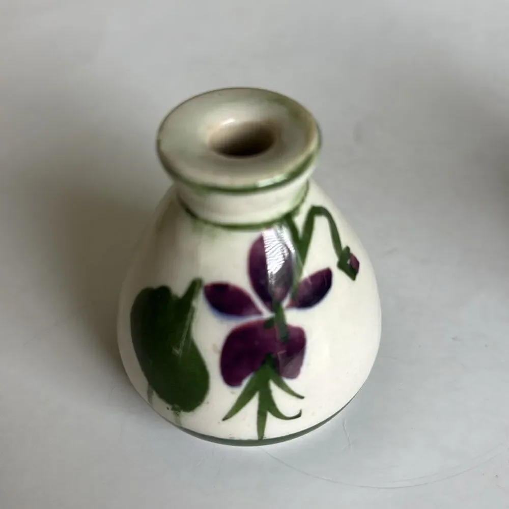 Set of 2 Vintage Devon Violets Miniature Vase Scent Bottle Vase Pottery Britain
